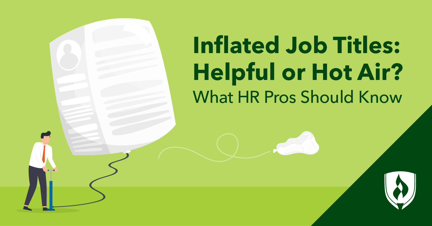 一名男子用自行车打气筒把简历吹得像气球一样,以代表膨胀的工作头衔