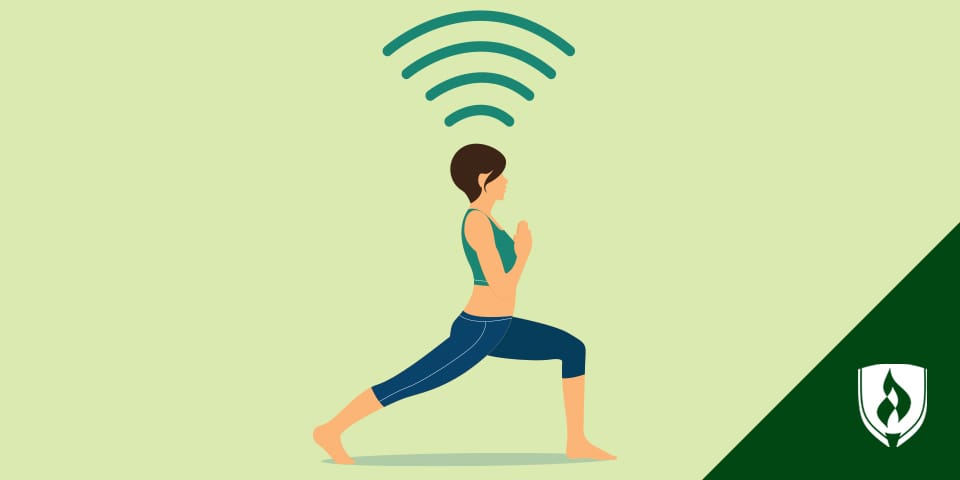 做与辐射的wi-fi线的妇女的例证瑜伽辐射从她的。