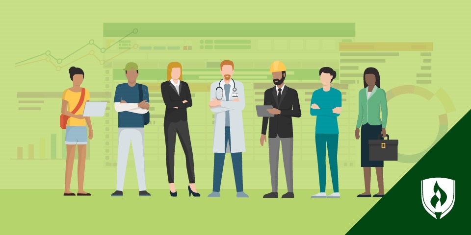 不同专业人士展示使用数学的工作的插图