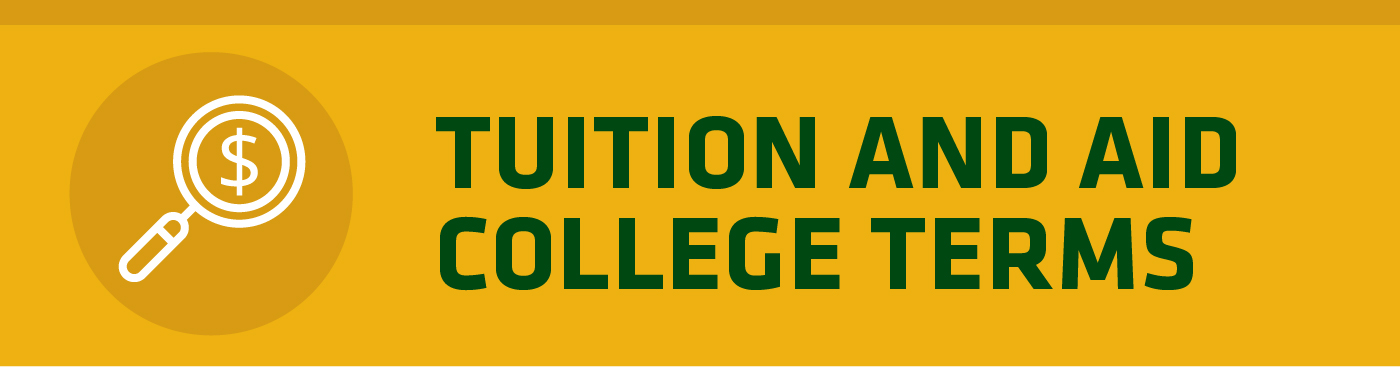 放大镜金钱图标旁边的学费和援助大学学期标题