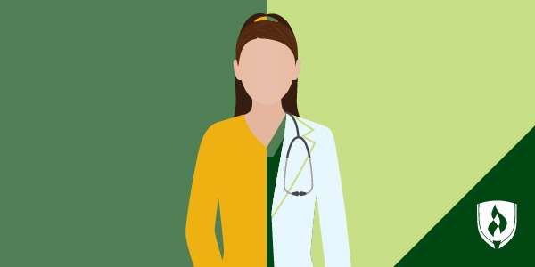 一个人的形象，一半穿毛衣，另一半穿手术服，代表职业改变的建议