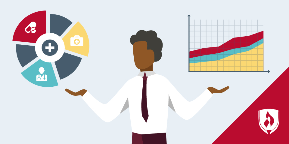 illustration of man with charts and healthcare icons