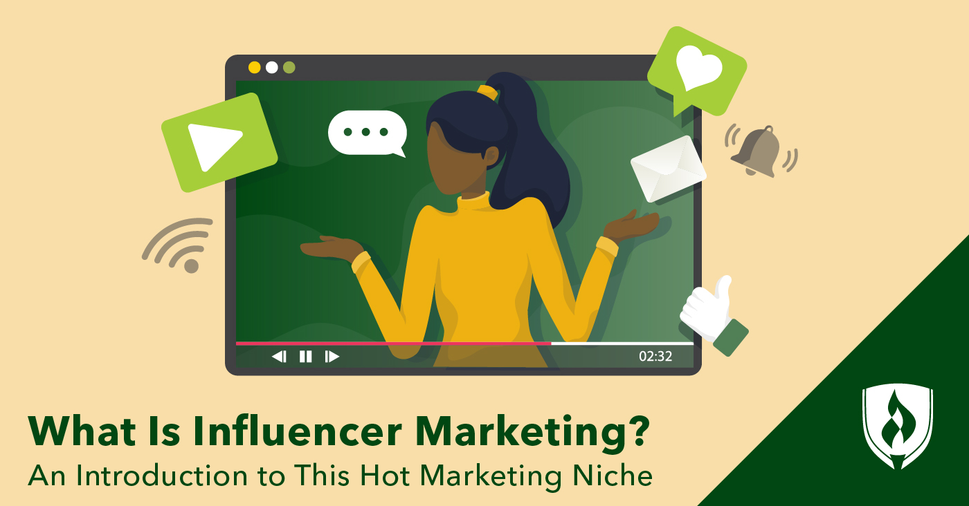 一个有影响力的营销人员在视频窗口中讲话的插图。