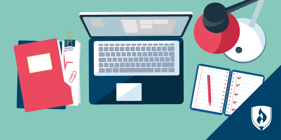 笔记本电脑，笔记本和文件夹的插图