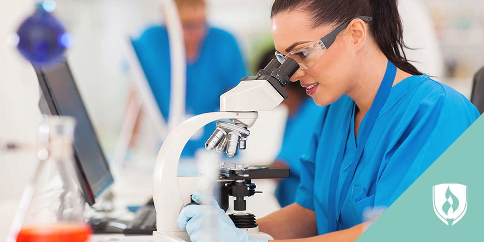 医学实验室的技术员在显微镜下观察