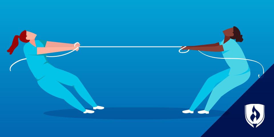 两名护士在玩拉绳游戏，代表adn和BSN