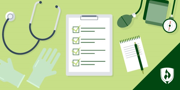 说明家庭作业，听诊器和其他学校用品代表开始护理学校