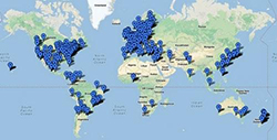 地图显示开发者及其国家参与全球游戏jam