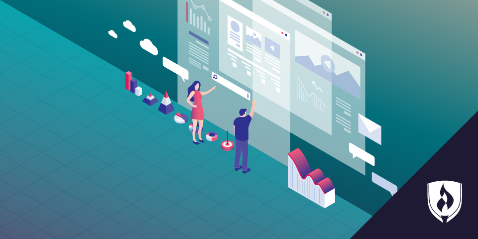 男人和女人站在大图表前的插图