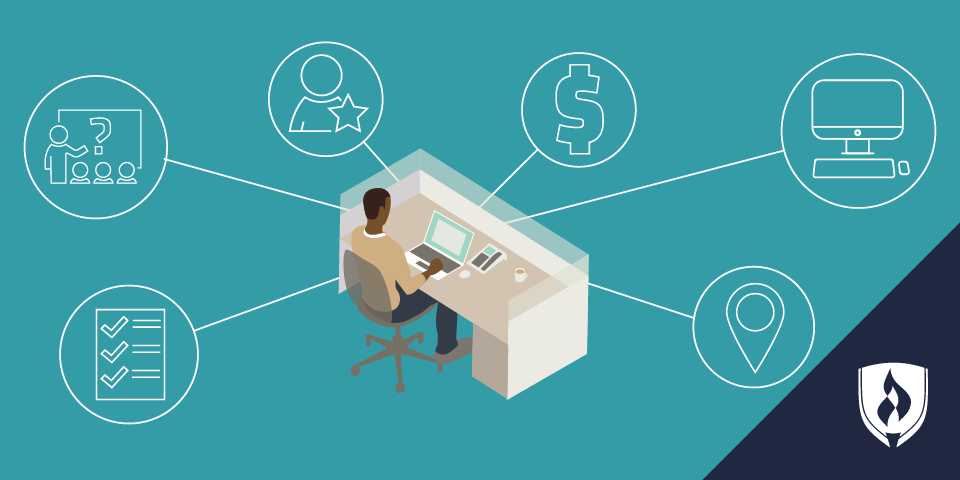 坐在书桌的人的例证围拢由技术象