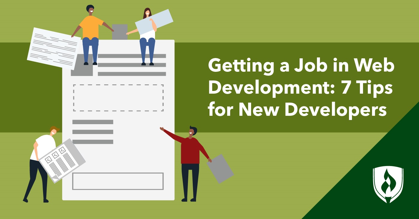 web开发人员构建一份巨大的简历的插图，代表在web开发工作