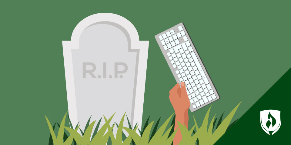 墓碑和电脑键盘的插图代表着web开发的死亡