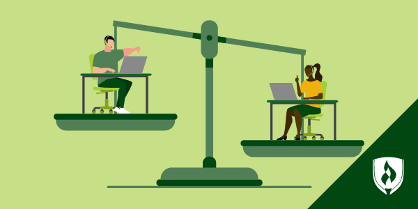 一个刻度的插图，人们在它的帮助桌在每一边代表它的帮助桌工作值得它