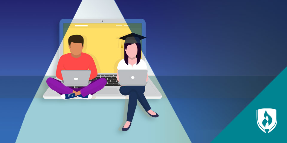 插图女研究生和男学生在笔记本电脑上工作